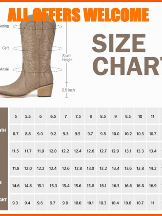 Western Cowboy Boots with Chunky Heel, Snip Toe, Faux Leather - Picture 6 of 7